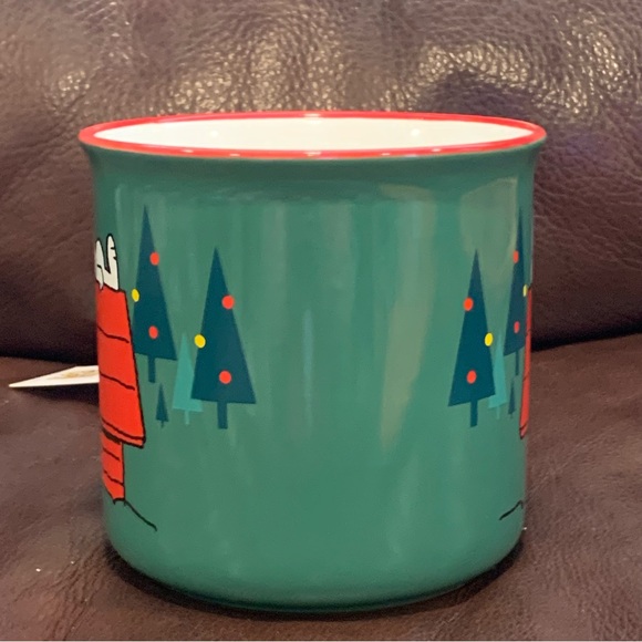 Snoopy on Doghouse with Christmas Trees Peanuts Mug - Woodstock with Candy Cane - Picture 9 of 10